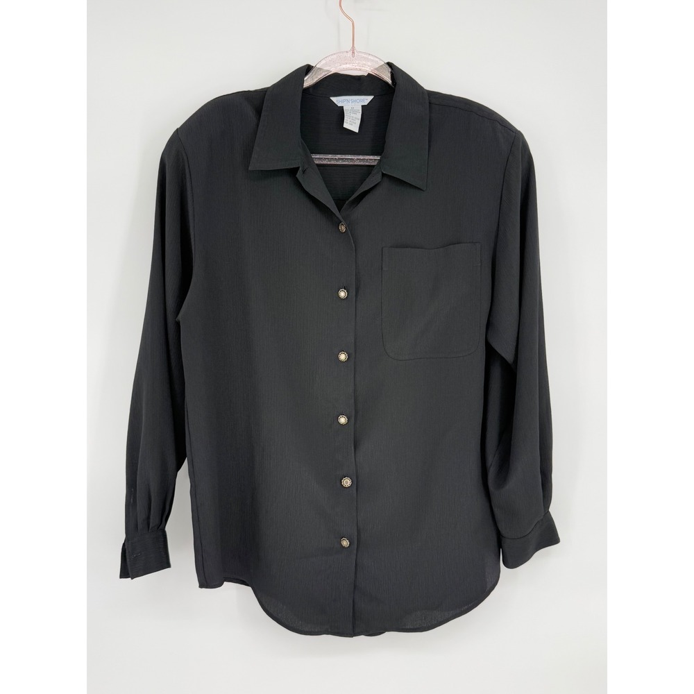 Ship n Shore Black Textured Long‎ Sleeve Button Up Shirt Womens Size 12